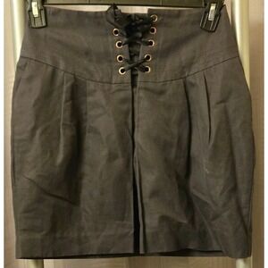 Anthropologie Leifsdottir Black Mini Skirt Lace Up Front Detail Size 10